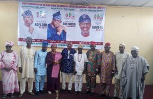 South West Alignment: Day Groups Endorsed Adelabu, Sanwo-Olu, Abiodun As Governors Convener, Awa Bamiji in a group photograph some representatives of the groups…at the event…