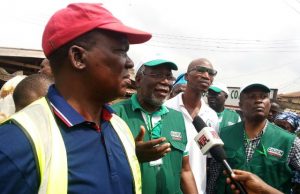 Ibadan Collapsed Building: No Life Was Lost- COREN Chief Inspector, Sam Adeleke From Left, South West Coordinator, NEMA, Slaku Lugard Bijimi, Chief Inspector COREN, Engr. Sam Adeleke, Azeez Mubarak with others