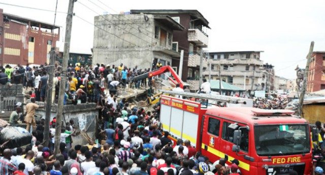 ...scene of the collapsed building in Lagos...