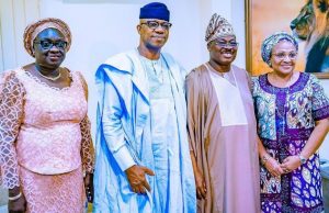 Ajimobi To Ogun Governor-Elect: Prioritize Welfare Of Your People L-R: Ogun State Deputy Governor-elect, Mrs Noimot Salako-Oyedele; Governor-elect, Prince Dapo Abiodun; Oyo State Governor, Senator Abiola Ajimobi; and his wife, Florence, during Abiodun's courtesy visit to the governor, at his private residence, Oluyole, Ibadan... on Saturday…