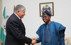 Photo: When Osun’s Governor Oyetola Hosted Israeli Ambassador Governor, State of Osun, Mr Gboyega Oyetola, exchanging greetings with Ambassador of Isreal to Nigeria, Ambassador Shimon Ben-Shoshan, during the visit…