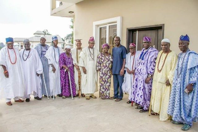 ...Gov-Elect Makinde, his wife, Omini, with the monarchs...on Saturday...
