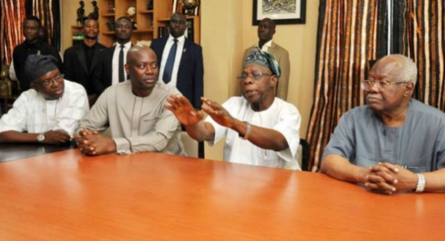 L-R: Engr Rauf Olaniyan, Engr Seyi Makinde, Chief Olusegun Obasanjo...during the visit...