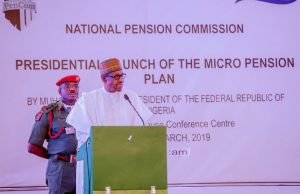 Buhari Vows To Restore Retired Public Servants’ Dignity President Muhammadu Buhari delivering his speech at the event...