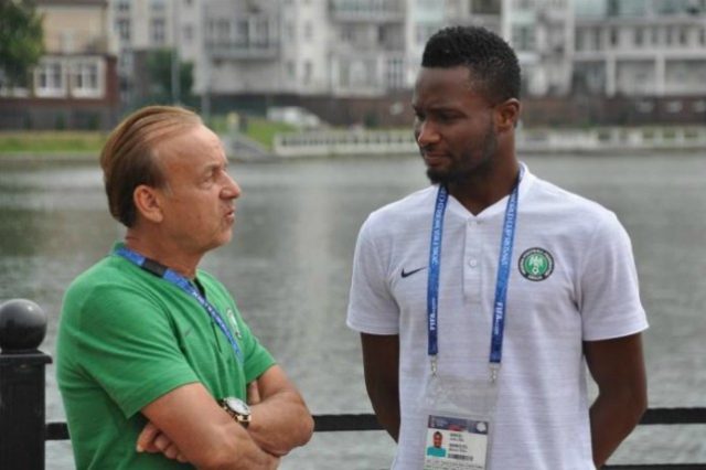 Mikel Obi, right, with his coach, Gernot Rohr...