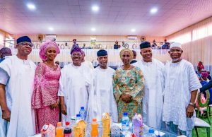 Photos: Top Nigerians Storm Ikenne, Join Osinbajo At Thanksgiving Service L-R: Ogun State Governor-elect, Prince Dapo Abiodun; his wife, Bamidele; Oyo State Governor, Senator Abiola Ajimobi; Vice President, Prof. Yemi Osinbajo; his wife, Dolapo; Senator Godswill Akpabio; and immediate past Governor of Osun State, Ogbeni Rauf Aregbesola, during the service…