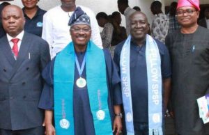 UI VC To Seyi Makinde: Oyo Must Not Return To Era Of Violence L-R: Vice Chancellor, University of Ibadan, Prof. Idowu Olayinka; Oyo State Governor, Senator Abiola Ajimobi; President, Society for Peace Studies and Practice, Dr Nathaniel Danjubo; and Chairman of the occasion, Prof. Adigun Agbaje, during a lecture delivered by the governor on 'Peace and security architecture for sustainable development in Oyo State,' and his investiture as Fellow of SPSP, at the University of Ibadan, Ibadan... on Thursday…