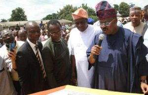 Photo: When Oyo’s Ajimobi Commissioned The Popular Ologuneru-Eleyele Road L-R: Permanent Secretary, Ministry of Works and Transport, Oyo State, Mr Olusola Oyedele; Special Adviser to the state governor on Communication and Strategy, Mr Bolaji Tunji; Deputy Governor, Chief Moses Adeyemo; and the Governor, Senator Abiola Ajimobi, during the inauguration of the road…