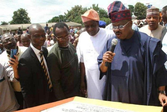 L-R: Permanent Secretary, Ministry of Works and Transport, Oyo State, Mr Olusola Oyedele; Special Adviser to the state governor on Communication and Strategy, Mr Bolaji Tunji; Deputy Governor, Chief Moses Adeyemo; and the Governor, Senator Abiola Ajimobi, during the inauguration of the road…