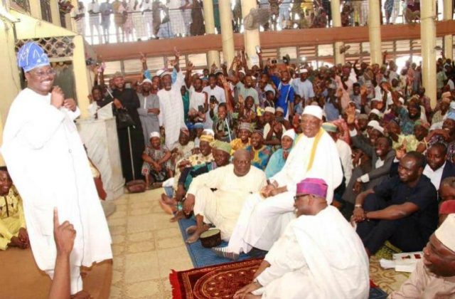 Senator Abiola Ajimobi, addressing the congregation at Oja'ba Central Mosque, Ibadan...