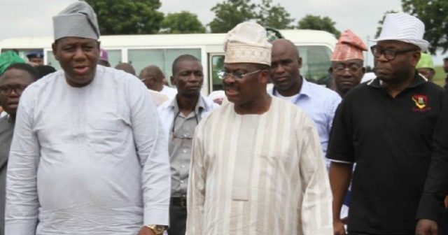 L-R: Oyo State Commissioner for Health, Dr Azeez Adeduntan; state Governor, Senator Abiola Ajimobi; and Secretary to the State Government, Mr Olalekan Alli, during the inspection tour…