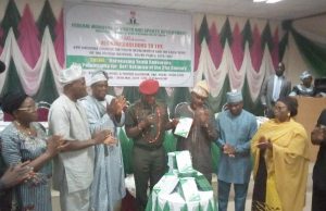 Day Ondo Hosted Stakeholders’ Meeting To Review National Youth Policy L-R: Ekiti State Commissioner of Youth and Sports Development, Hon. Michael Awopetu; the Permanent Secretary, Federal Ministry of Youth and Sports Development, Abuja, Mr. Olusade Adesola; the Hon. Minister for Youth and Sports Development, Barrister Solomon S Dalung; the Representative of the Ondo State Governor, Mr. Oluwarotimi Akeredolu (SAN) at the Launching, the SSG, Mr. Ifedayo Abegunde;the Hon. Commissioner for Youth and Sports Development in Ondo State, Hon. Saka Yusuf Ogunleye and Hon. Commissioner for Youth and Sports in Benue State, Hajia Salamotu…