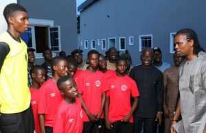Kanu Nwankwo Storms In Ibadan’s Ilaji Hotels & Resort Kanu Nwankwo, right, with youthful players of Ilaji Academy...