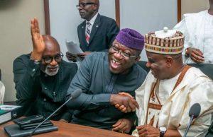 Election As NGF’s Chairman: APC Congratulates Fayemi ...Dr Kayode Fayemi, middle...and other colleagues sharing the mood of the day...