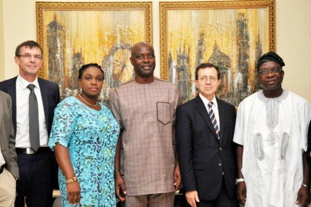 From left, Consular General of France in Lagos, Mr Poloncacox Laurent, wife of Oyo State governor elect, Mrs Omini Makinde, governor elect, Engr Seyi Makinde, French Ambassador to Nigeria, Mr Pasquier Jerome and deputy governor-elect, Engr Rauf Olaniyan during the visit…