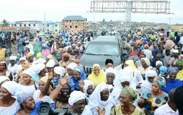 Governor Gboyega Oyetola...being celebrated by his people on the street of Osogbo...on Thursday...