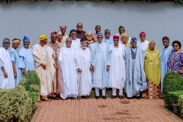 ...President Muhammadu Buhari, in a group photo with the visiting Yoruba Leaders...in Abuja...