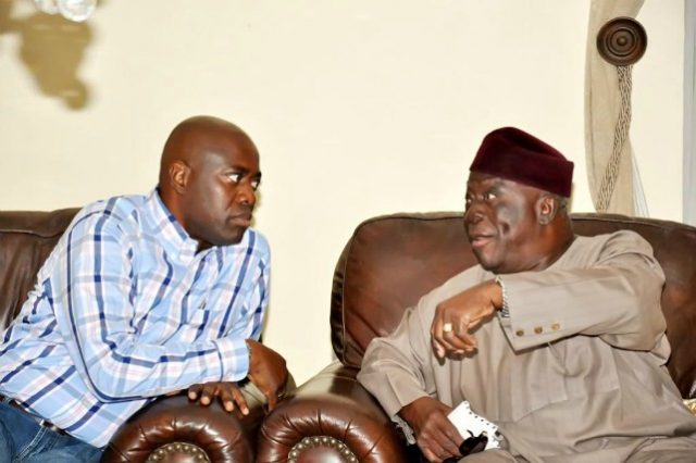 Governor Seyi Makinde, left, with Chief Ayo Adebanjo...during the visit...