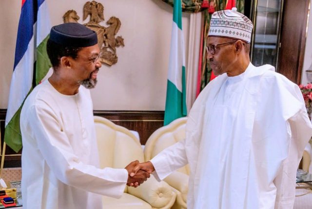 …President Buhari, right, with President of International Criminal Court, Judge Chile Eboe-Osuji in the State House on Friday…