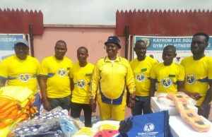RACBAR Academy Commences With Swimming The CEO of RACBAR Academy Amb. Romoke Ayinde (middle) with staff members and coaches when the academy started its swimming session at the Obafemi Awolowo Stadium Ibadan…