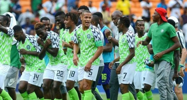 ...members of the Nigerian Super Eagles after the winning goal...on Saturday...