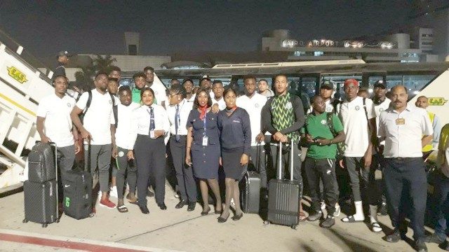 ...Nigeria's Super Eagles, after landing in Egypt...