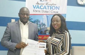 UfitFly Redeems Pledge Of Dubai-Kenya Free-Trip To IGC Member UfitFly’s Team Leader, Evg. Ajibola Ogunkeyede (left) presenting visa and air-ticket to Omolaraeni Olaosebikan, the CEO of Pixels Digital Photography winner of Ibadan Golf Club 2019 Lady’s Open raffle winner which was sponsored by the travels & tours’ outfit...