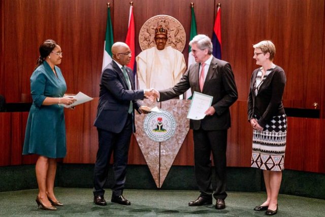 President Muhammadu Buhari witnesses the Signing of Implementation Agreement for the Nigeria Electrification Roadmap (NER) between Nigeria and Siemens AG of Germany in Abuja…on Monday…