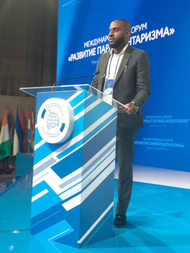 The Speaker of the Oyo State House of Assembly, Rt. Hon. Adebo Ogundoyin...delivering his message in Russia...