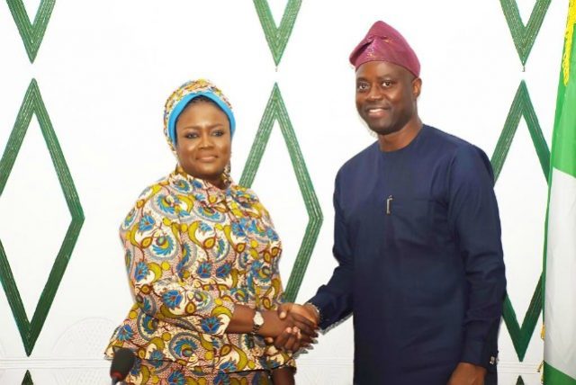 ...the new Oyo SSG, Mrs Olubamiwo Adeosun, left, with Governor Seyi Makinde...