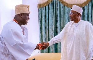Ooni To Buhari: SouthWest Not Ready To Go To War Despite… The Ooni of Ife, Oba Adeyeye Ogunwusi, left, with President Muhammadu Buhari...during the monarch's visit to Aso Rock...