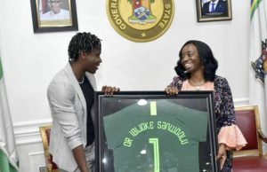 Ibijoke Sanwo-Olu, Lagos First Lady Hosts Oshoala Dr. (Mrs) Ibijoke Sanwo-Olu, right, with Asisat Oshoala...