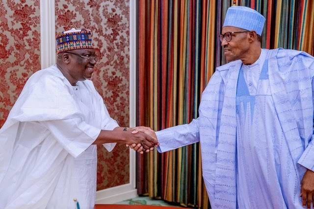 Dr Ahmad Lawan, left, with President Muhammadu Buhari...