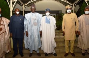 When Tinubu Hosted APC’s Caretaker Committee In His Home L-R: Niger State Governor, Alhaji Abubakar Sani Bello; Secretary of the APC Caretaker/Extraordinary Convention Committee, Senator John Akpan Udo-Udehe; Yobe State Governor and Chairman of the Committee, Hon. Mai Mala Buni; APC National Leader, Asiwaju Bola Ahmed Tinubu; Lagos State Governor, Mr. Babajide Sanwo-Olu and Kebbi State Governor, Alhaji Atiku Bagudu, during a courtesy visit to the APC National Leader at his Bourdillon residence in Ikoyi, Lagos, on Thursday…