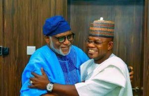Supreme Court Victory: Akeredolu Congratulates Bello Governor Oluwarotimi Akeredolu, left, with his colleague from Kogi State, Yahaya Bello...