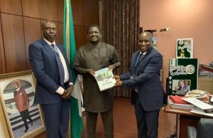 Amendment To Land Use Act: Estate Surveyors And Valuers Seek Presidential Intervention Chief Emmanuel Okas Wike (right) and Mr Emmanuel Alao, with Femi Adesina during the visit to State House, Abuja