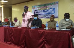 Adeolu Akande, Shittu, Ibikunle, Other Oyo APC Leaders Vote For Unity Barrister Adebayo Shittu...addressing the gathering...