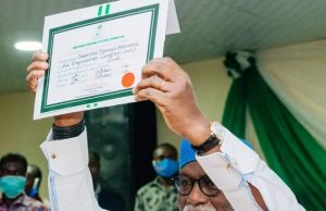 Excitement As Akeredolu Gets Certificate Of Return Arakunrin Oluwarotimi Akeredolu...with his Certificate of Return...