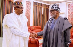 Buhari To Akeredolu: Be Humble In Victory President Muhammadu Buhari, left, with Arakunrin Oluwarotimi Akeredolu...shortly before the election...