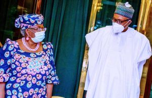 WTO Job: Buhari Assures Okonjo-Iweala Of Support Dr Ngozi Okonjo-Iweala, left, with President Muhammadu Buhari...on Monday, in Abuja...