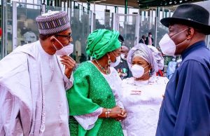 Nigeria@60: All You Need To Know About How Buhari, Others Celebrated President Muhammadu Buhari, left, with Dr Goodluck Jonathan, right, with their wives at the event...in Abuja...
