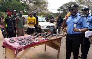 When Oyo Police Command Paraded Suspected Oke-Ogun Armed Terrorists, Kidnappers, Others …CP Chuks Enwonwu during the parade of suspected Oke-Ogun terrorists cum kidnappers at Eleyele Police Command…