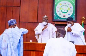 Lawan To Buhari’s FG: Implement Economic Plans Approved By NASS …President Muhammadu Buhari, left, with the leadership of the National Assembly at the event…