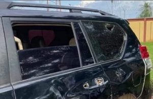 How Oyetola Missed Death After Attack By Armed Men At Protest Ground ...one of the vehicles on the Governor's Convoy...after the attack on Saturday...