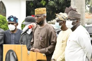 Mr Babatunde Raji Fasholaaddressing the Media