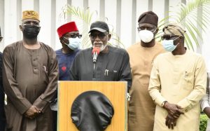 Ondo's Governor Oluwarotimi Akeredolu...also took his turn to address the media...