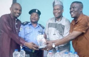 Oyo ComPol Seeks Collaboration With FIBAN, Others ...at the event...L-R: Comrade Seun Awodele, Mr Afeez Oyekan (the DPO of Agodi), Dr Wasiu Olatubosun and Basorun Adegboyega Lawal...