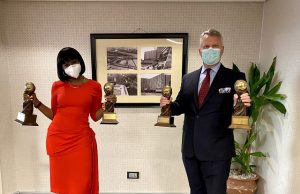 Transcorp Hilton Abuja Flies High Again, Wins Four Awards At 2020 World Travel Awards ...the hotel's officials gleefully displaying the awards...