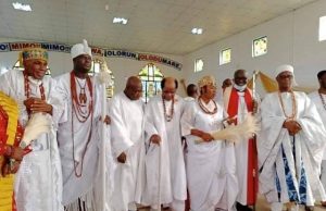 Photos: When Obasanjo, Akeredolu, Ooni, Others Celebrated Olu Bajowa @ 80 Prince Dr. (Gen) Joseph Olu Bajowa, OFR, his wife, Regent of Ayeka Kingdom, Princess Oluyemi Bajowa and others at the church...