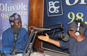 Oyo LG Polls: Governor Makinde Will Shock Many Politicians – OYSIEC Boss Aare Isiaka Abiola Olagunju, left, with Olayinka Agboola...during the Radio Show...